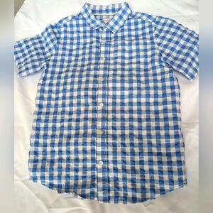 Cat & Jack, Boys' Checkered Seersucker Button-Down Shirt, Size XL 14 Blue, White